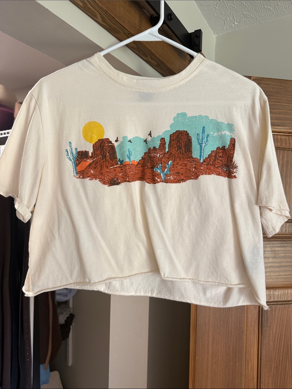 Rock & Roll Denim Cropped Desert Graphic Tee - Cream